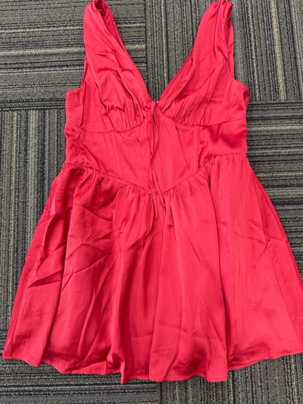 Francesca's Collections Red Satin V-Neck Dress